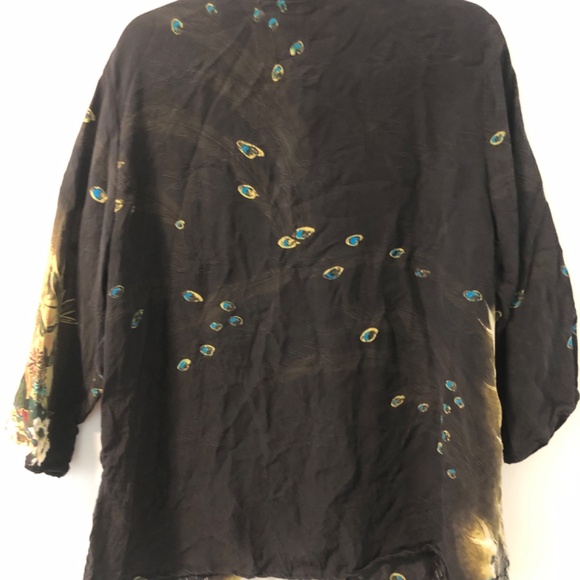 Citron floral silk tunic-length button front 0X - Picture 2 of 3